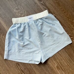 Princess Polly Light Blue and White Striped Shorts